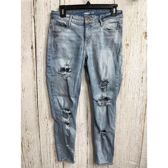 Old Navy Rockstar Ankle Jeans Size 6 Blue Ripped Denim Raw Hem Super Skinny - Picture 1 of 6